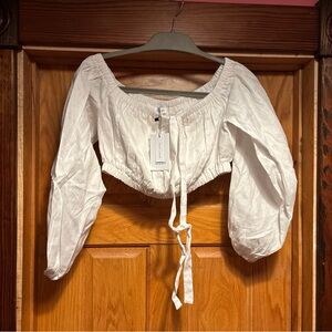 Dissh Ginny White Linen Cotton Off-shoulder Halter Peasant Boho Crop Top Size 10